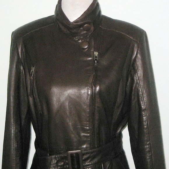 NWT Bod & Christensen JORDIN Leather TRENCH Coat Belted Women Jacket L MSRP $475 - Picture 2 of 5